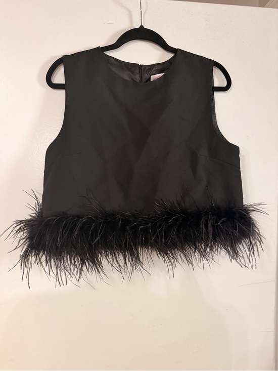 La’ Ros Tops - La Ros Black Cropped Ostrich Feather Top